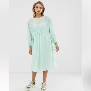 ASOS WHITE plain ruched waist midi dress US 2 NWT